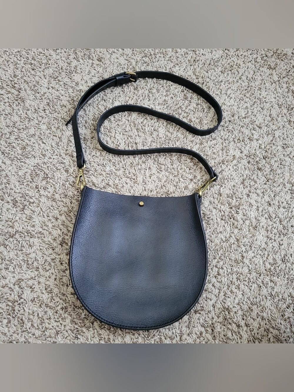 Madewell Small Transport Saddlebag Crossbody Bag Purse Black Leather Gold